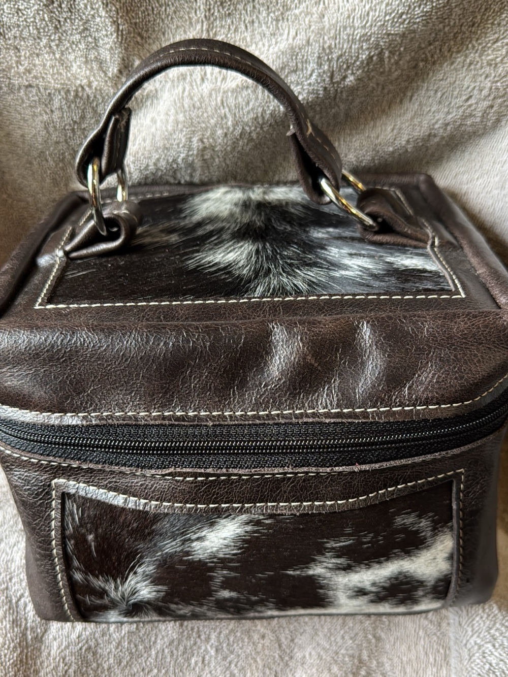 Holy Cow Couture Train Case with Brown and White Cowhide, HCC